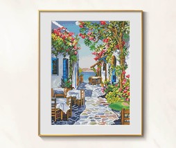 Summer Cross Stitch Greece Seaside Pattern pdf - Old street cross stitch... - $11.49