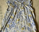 Lucky brand Blue and Yellow Floral Print Smocked Bodice Flutter Sleeve S... - $23.47