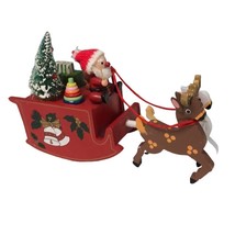 Vtg Christmas animated Musical Sleigh Wood Santa Claus is coming to town Taiwan - £27.15 GBP