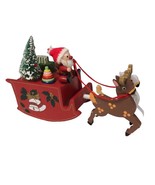 Vtg Christmas animated Musical Sleigh Wood Santa Claus is coming to town... - £27.61 GBP