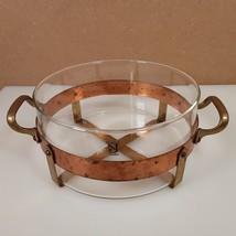 Arts &amp; Crafts Swedish Nilsjohan Glass Copper Brass Casserole Baking Dish Pot - £52.27 GBP