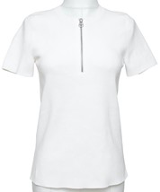 HELMUT LANG White Short Sleeve Sweater Knit Top Henley Silver Zipper Sz L - £66.78 GBP