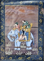 Vintage India Painting Hand-painted on Cloth, Men on an Elephant, 33 cm x 24 cm - £61.49 GBP