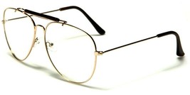 NEW GOLD AVIATOR FRAME ROUND PILOT STYLE GLASSES CLEAR LENS QUALITY NOSE... - £5.98 GBP