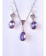 Victorian silver purple jewelry set necklace earrings Silver lavender je... - $73.24 CAD
