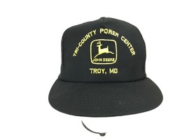 Vtg Deadstock John Deere Black Mesh Snapback Trucker Hat Usa Troy Mo Louisville - £15.56 GBP
