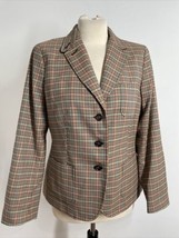 Talbots 10 Colorful Check 3-Button Elbow Patch Wool Blend Blazer Jacket - £27.25 GBP