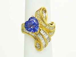 5.65ct tw Heart Tanzanite &amp; Diamond Ladies Ribbon Ring 18k Gold Size 7 - $9,600.00