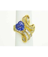 5.65ct tw Heart Tanzanite &amp; Diamond Ladies Ribbon Ring 18k Gold Size 7 - £7,673.81 GBP