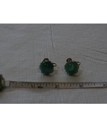 Clip on earrings gold vintage GREEN stone screw back antique for non pie... - £20.50 GBP