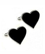 BLACK HEART CUFFLINKS Love Lovers Cards Poker Player w GIFT BAG Groom We... - $218.41 MXN