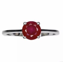 Natural Round Red Ruby 14K White Gold Plate Sterling Silver Ring Size 8 - £71.22 GBP