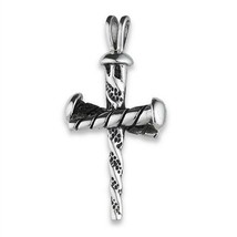Christian Nail Cross Necklace Silver Stainless Steel Religious Crucifix Pendant - £11.98 GBP