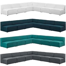 12ft x 12ft 7-Piece Large Upholstered Fabric Sectional Sofa Blue Gray Teal White - £1,949.98 GBP