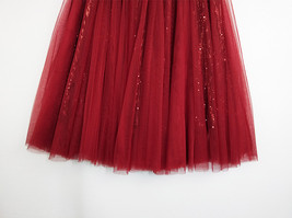 Wine Red Midi Tulle Sequin Skirt Women High Waisted Holiday Tulle Skirt Outfit image 9