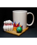 Collectable Ceramic Mug with Decorative  Coaster Set Bowling Design - $12.38