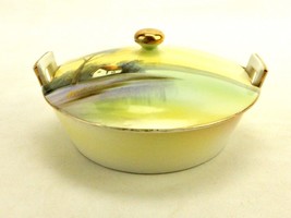 Covered Porcelain Butter Dish, Hand Painted Lake House Scenery, Vintage ... - £23.08 GBP