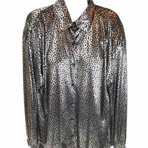 Vintage Blouse Black Metallic Polka Dot Button Down Shirt M Jerry Marque... - £12.36 GBP