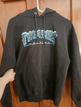 Thrasher Magazine Mens Hoodie Size Medium Black Hoodie Blue Flame Graphic  - $15.80