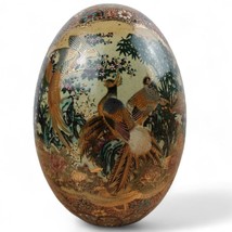 Vintage Japanese Hand Painted Satsuma Gilded Porcelain Egg Gilt Moriage ... - $125.00