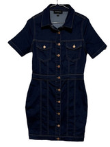 Parisian Womens Denim Dress Long Sleeve Button Up Blue Sz 8 Dark Wash - £11.88 GBP