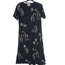 Vintage Copa Cabana T Shirt Maxi Dress M Womens Black White Giraffe Leaf - £43.32 GBP