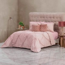 Armonia Pink Solid Color Pleated Elegant Duvet Set 4 Pcs Full Size - £87.02 GBP