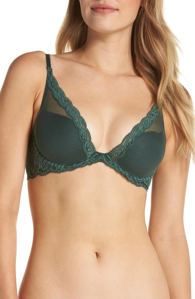 Natori 730023 Feathers Contour Plunge Bra SZ 34D Hunter Green - $27.69