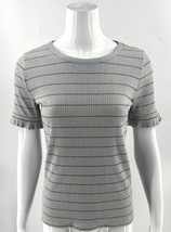 J Crew Top Size Small Gray Gold Striped Ribbed Ruffle Sleeve Womens Styl... - £19.61 GBP