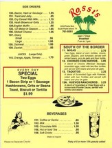 Rossi&#39;s Menu Padre Boulevard South Padre Island Texas 1991 - $17.82