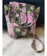 Vera Bradley Olivia Pink Green Quilted Backpack Floral Retired - $26.79