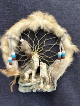 Vintage Howling Wolves figurines With Round dreamcatcher 6 1/2” diameter... - £7.78 GBP