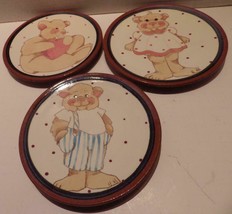 (3) Studio Pottery Redware Plates With Teddy Bears Boy Girl Heart Signed 8&quot; - £27.59 GBP