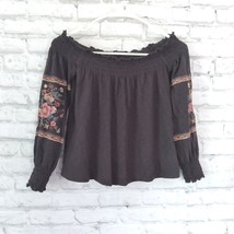 American Eagle Top Women XS Gray Smocked Embroidered Off The Shoulder Boho - £16.05 GBP