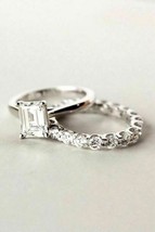 Emerald Cut 3.80Ct Diamond Engagement Wedding Ring Set 14K White Gold in Size 7 - £254.89 GBP