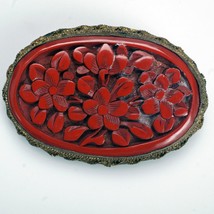 Antique Chinese Cinnabar Lacquer and Gilded Silver Brooch Early 20th C - £37.70 GBP
