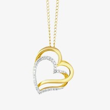 1/2Ct Real Moissanita Doble Colgante Corazón 18&quot; Chain 14k Oro Amarillo Chapado - £65.37 GBP