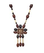 Vtg Handcrafted Tribal Necklace Carved Face Pendant Beads Ethnic Boho Je... - $727.07 MXN