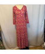 Boden Pink Paisley Maxi Dress US 4R Long Sleeve V-Neck Boho Festival Style - $44.95