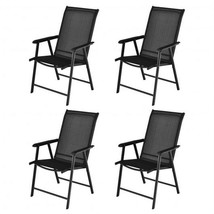 Patio Folding Chairs 4-Pcs Portable for Outdoor Camping-Black - £161.32 GBP