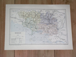 1887 Original Antique Map Of Department Of Morbihan Vannes Brittany / France - $28.49