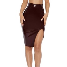 Oh Polly Vinyl Burgundy Midi Skirt W Split suze US4/UK8 - $34.65
