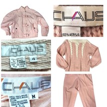 Vtg 1980s Chaus 3PC Ski Outfit Pink Kei Nylon Puffer Jacket Sweater M Pants 4 - £106.72 GBP