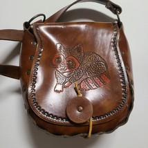 Vintage Tooled Leather Purse Handbag Raccoon Rivets - £35.55 GBP