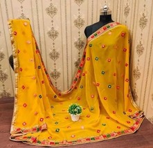 Punjabi Phulkari Embroidered Dupatta/shawl, 4 sides embroidered heavy partywear  - £27.13 GBP