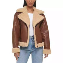 Levi&#39;s Women&#39;s Size XL Brown Faux Leather Sherpa Moto Jacket - £20.15 GBP