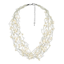 Multi Strand Medley of Pure White Freshwater Pearls and Crystals Necklace - £22.15 GBP