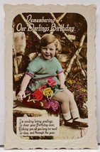 Our Darlings Birthday RPPC Sweet Girl Diecut Embossed Real Photo Postcard H15 - £4.65 GBP