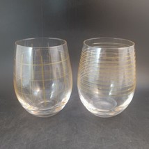 Metallic Stripes and Grid Stemless Wine Glass - Set of 2 - 18 oz - £9.47 GBP