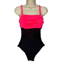 Vintage Catalina One Piece Swimsuit Black Neon Pink Colorblock Size 8 90s Y2K - $29.65